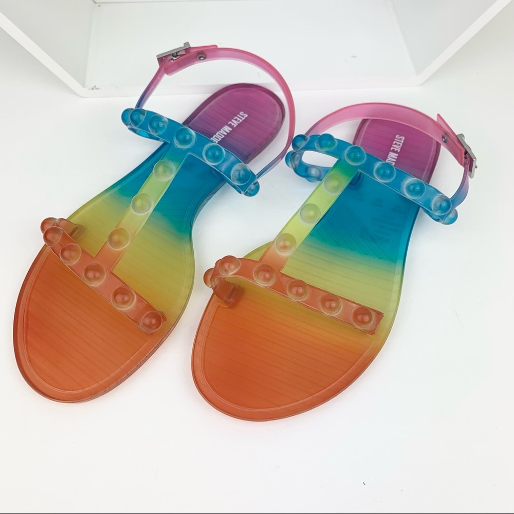 Steve Madden Lolie Jelly Sandal Rainbow Ombré studded